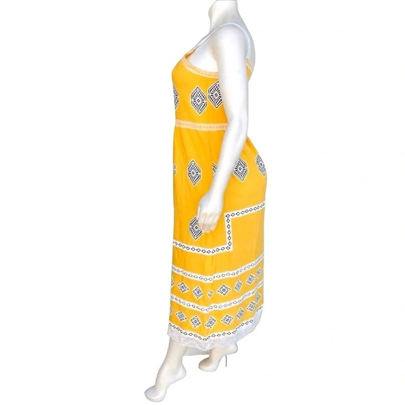 MISSLOOK Women’s Size XL Yellow & White Spaghetti Strap Bohemian Long Sundress - Picture 2 of 3